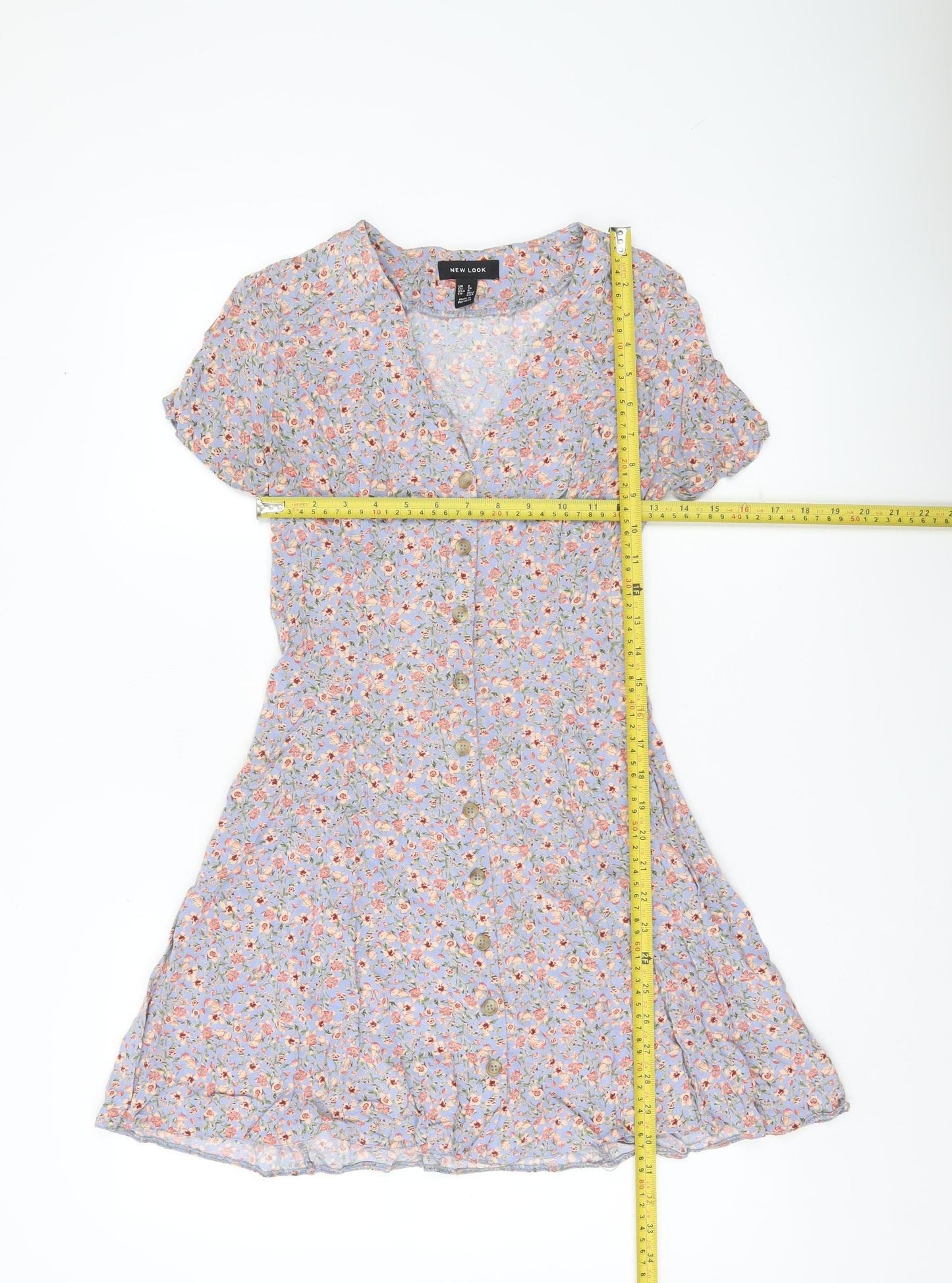 New Look Women’s Blue Floral Skater Dress UK 8 Short Sleeve