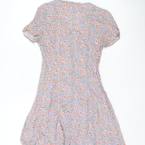 New Look Women’s Blue Floral Skater Dress UK 8 Short Sleeve