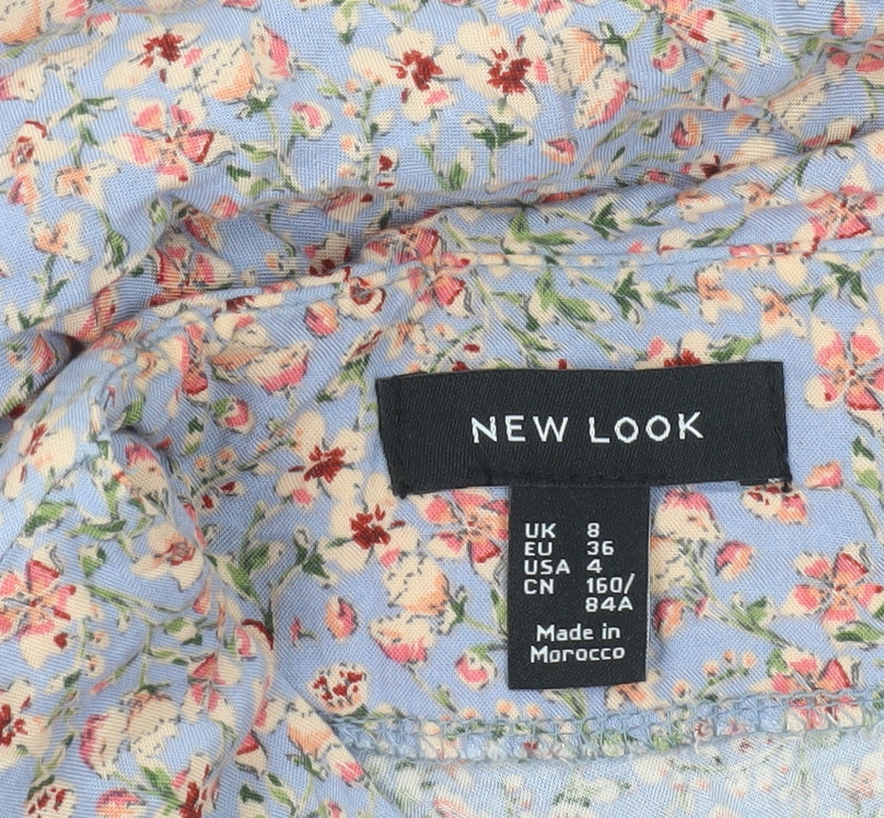 New Look Women’s Blue Floral Skater Dress UK 8 Short Sleeve