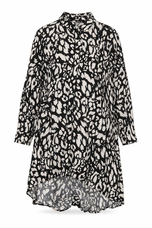 Front view of Apricot Women’s Black Animal Print Hi-Low Shirt Dress, size UK 12