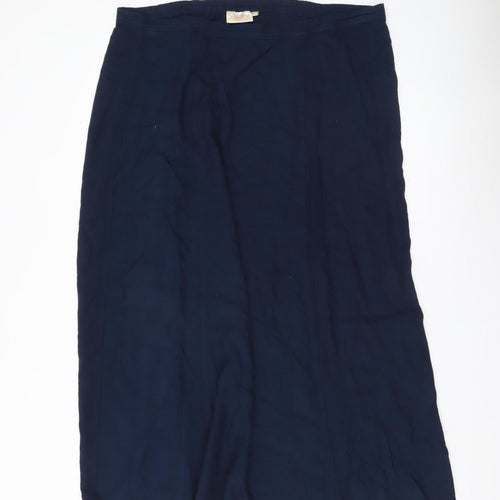 Adini Womens Blue Viscose Midi Straight Skirt L Elastic Waist