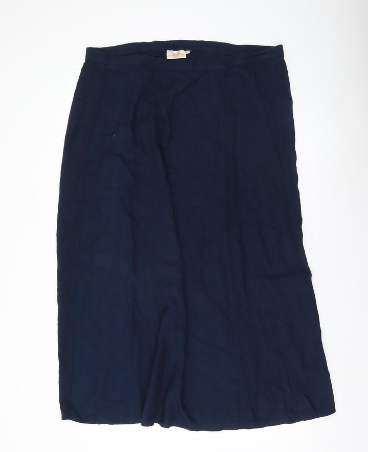 Adini Womens Blue Viscose Midi Straight Skirt L Elastic Waist