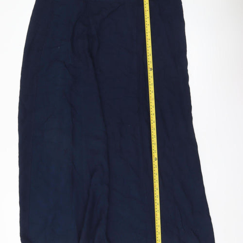 Adini Womens Blue Viscose Midi Straight Skirt L Elastic Waist