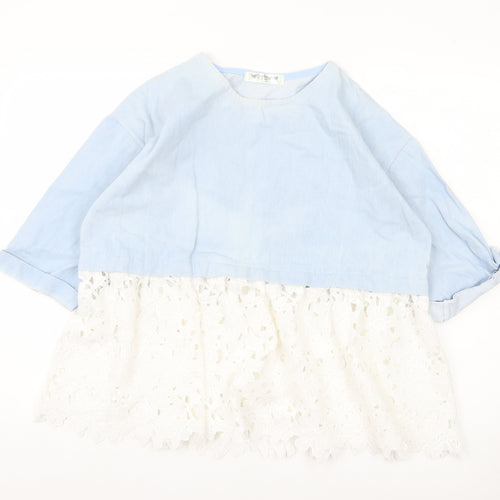 Darimeya Women’s Blue White Lace Tunic Blouse S Regular