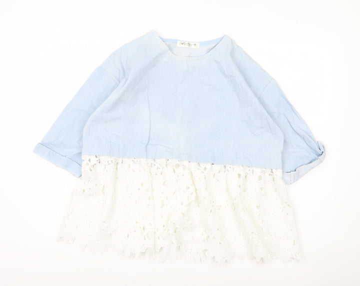 Darimeya Women’s Blue White Lace Tunic Blouse S Regular