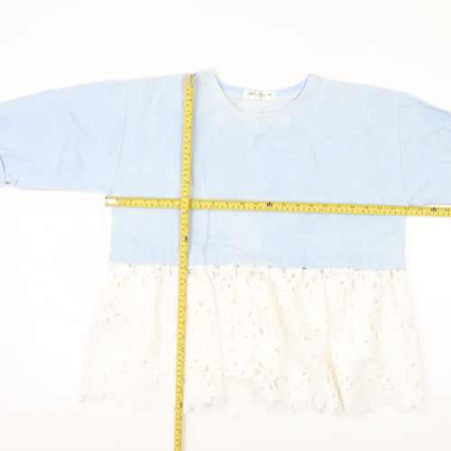 Darimeya Women’s Blue White Lace Tunic Blouse S Regular