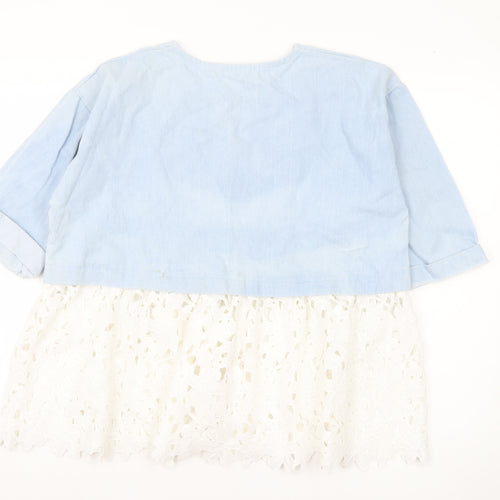 Darimeya Women’s Blue White Lace Tunic Blouse S Regular