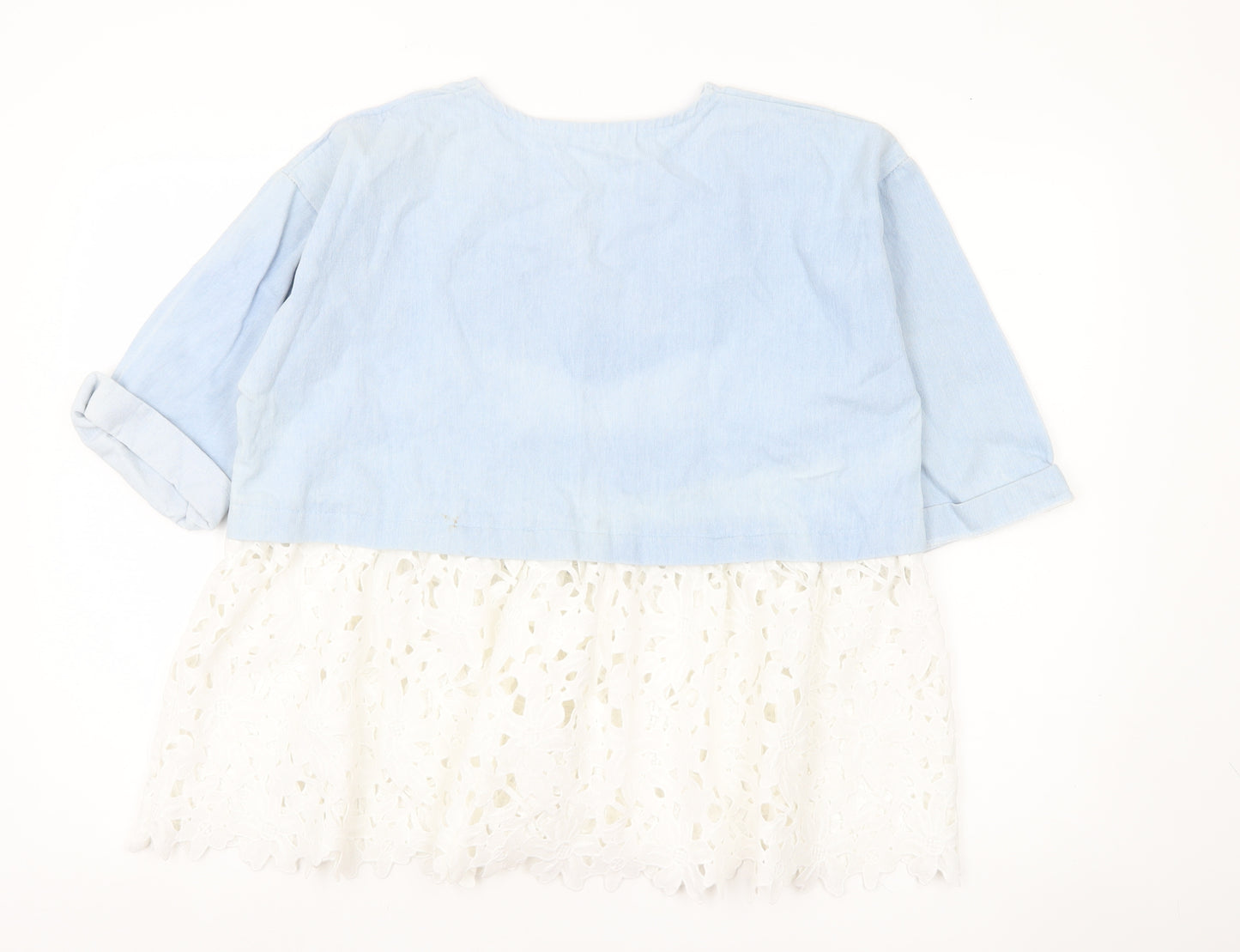 Darimeya Women’s Blue White Lace Tunic Blouse S Regular