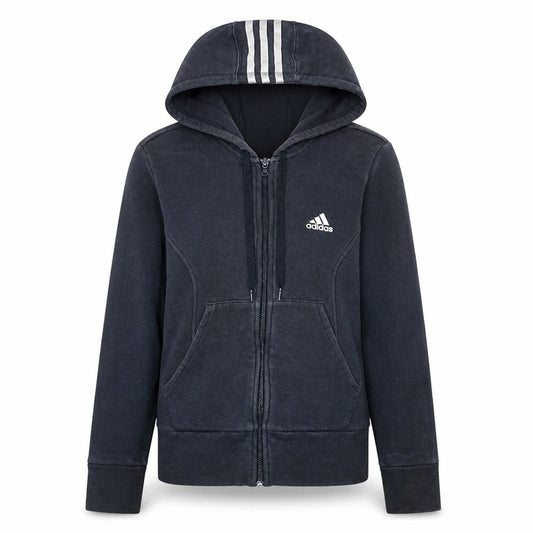 Front view of Adidas women’s black full zip hoodie sweatshirt, size M, 12-14 uk
