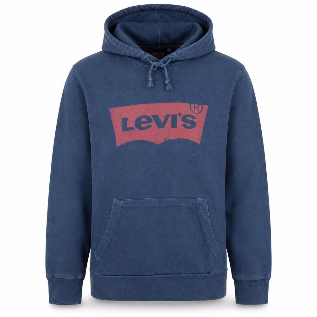 Front view of Levi's Men Blue Pullover Hoodie Small Logo Graphic Cotton