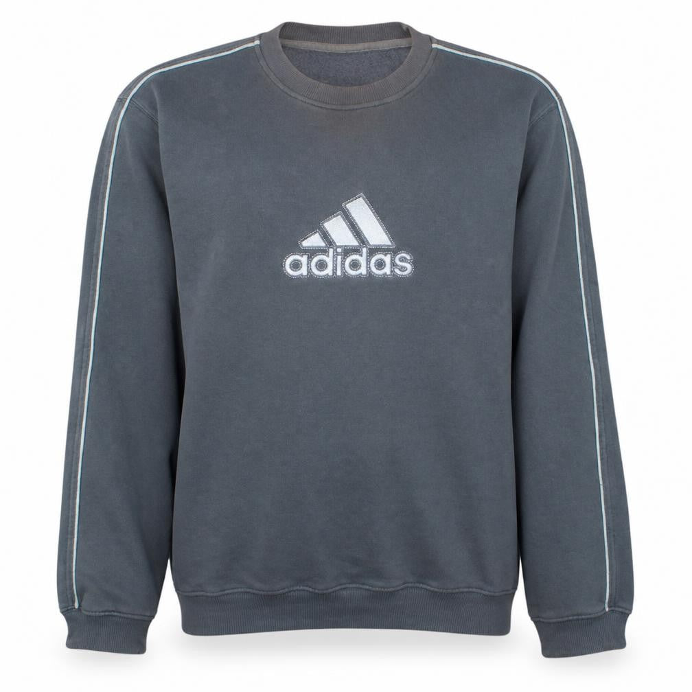 Front view of Adidas Men’s Grey Pullover Sweatshirt, size S, Crew Neck Logo