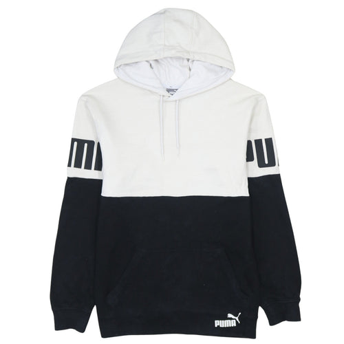 Puma Mens Small Black White Pullover Hoodie Sweatshirt Logo Sportswear