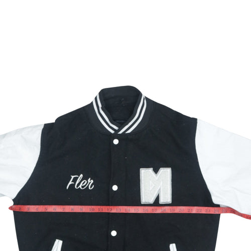 The First Real Brand Varsity Jacket Unisex Black White XL Wool Leather