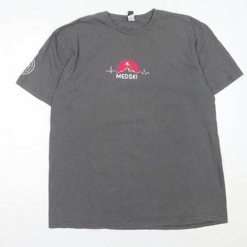 Gildan Men’s Grey XL Ski Sports Graphic T-Shirt Crew Neck