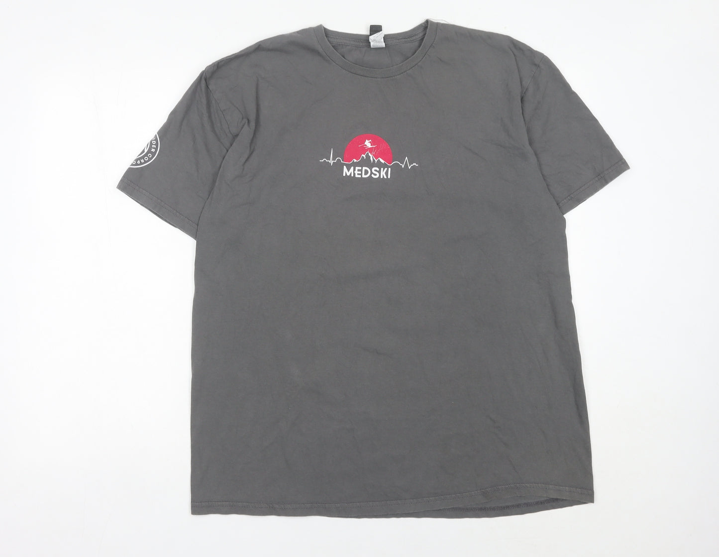 Gildan Men’s Grey XL Ski Sports Graphic T-Shirt Crew Neck