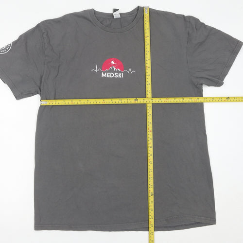 Gildan Men’s Grey XL Ski Sports Graphic T-Shirt Crew Neck