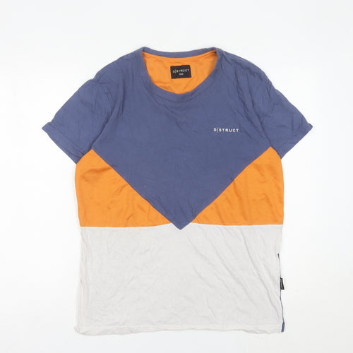 D/Struct Men Blue Orange White Colourblock Crew Neck T-Shirt Size L
