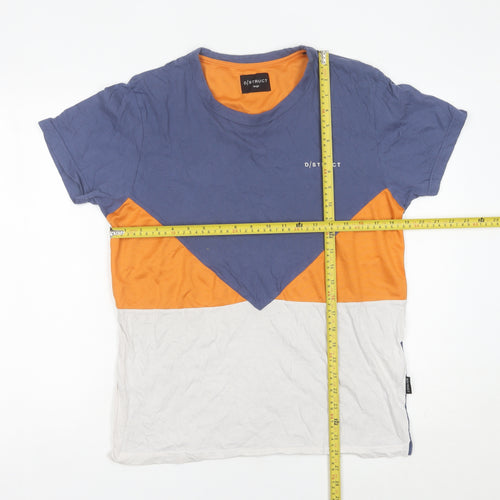 D/Struct Men Blue Orange White Colourblock Crew Neck T-Shirt Size L