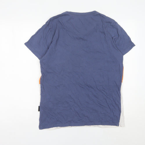 D/Struct Men Blue Orange White Colourblock Crew Neck T-Shirt Size L