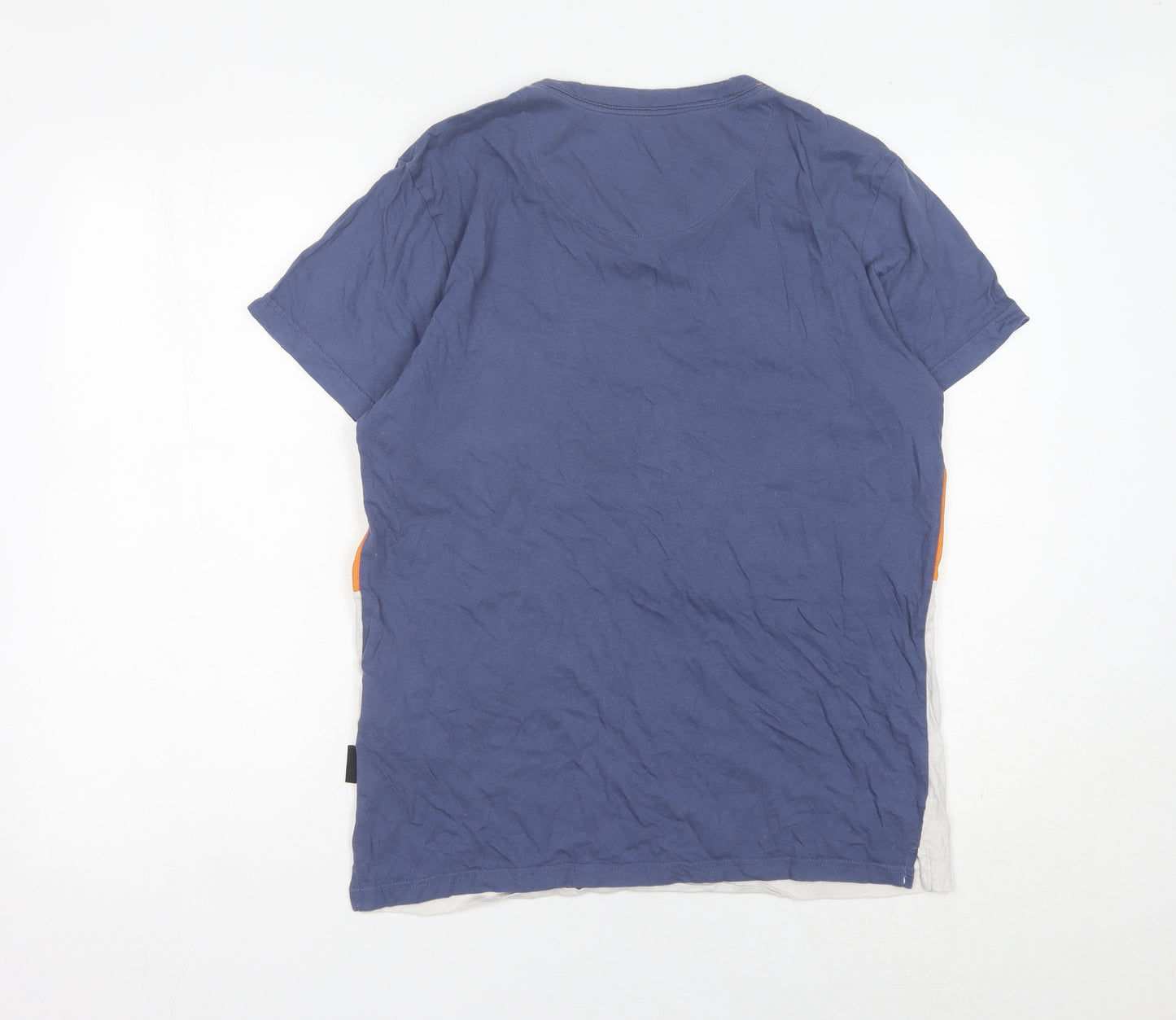D/Struct Men Blue Orange White Colourblock Crew Neck T-Shirt Size L