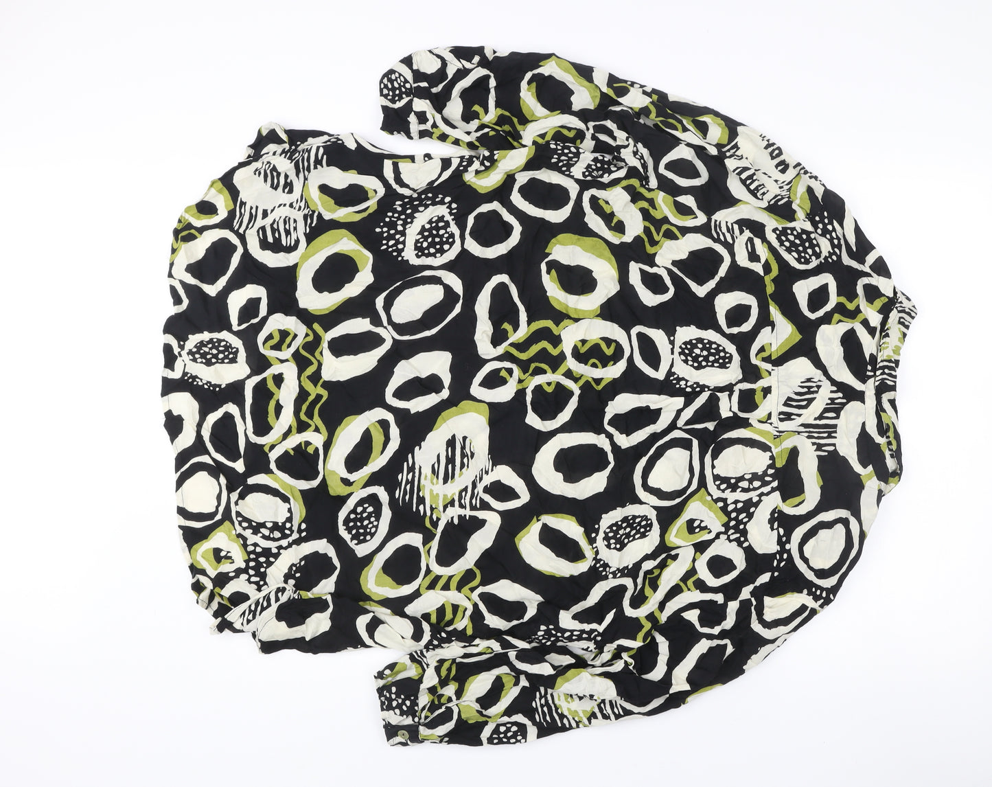 Adini Womens Black Green Tunic Blouse L Long Sleeve Viscose