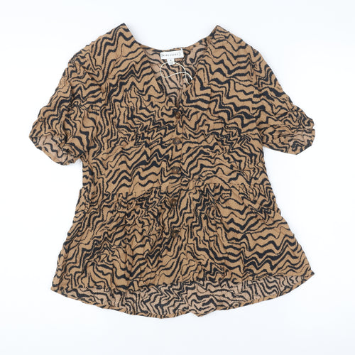 Warehouse Women’s Brown Animal Print Viscose Tunic Blouse Size 6