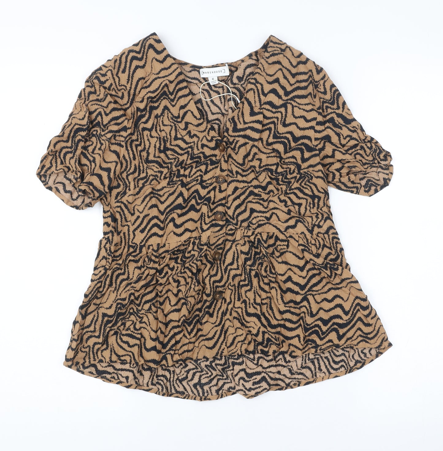Warehouse Women’s Brown Animal Print Viscose Tunic Blouse Size 6
