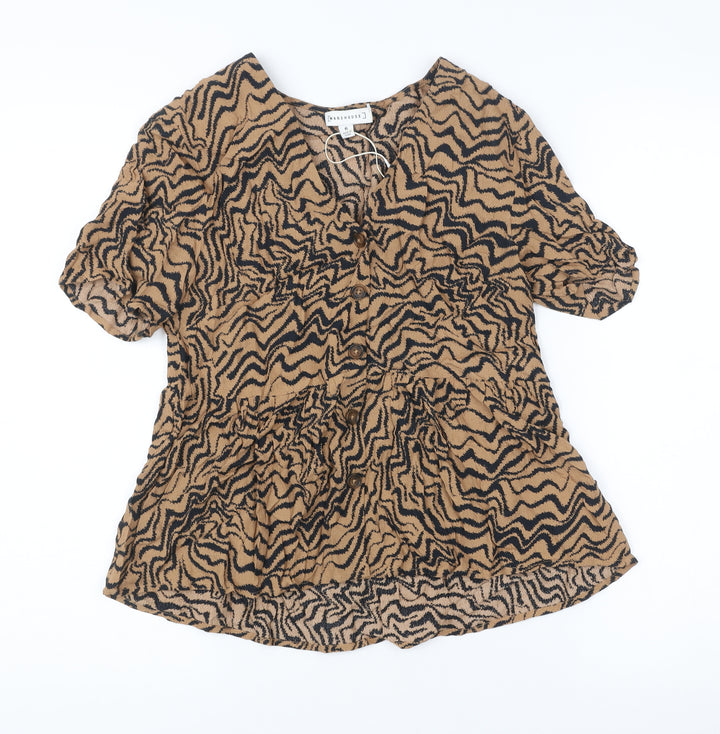 Warehouse Women’s Brown Animal Print Viscose Tunic Blouse Size 6