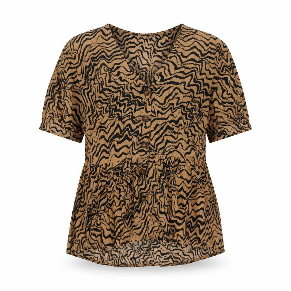 Warehouse Women’s Brown Animal Print Viscose Tunic Blouse Size 6