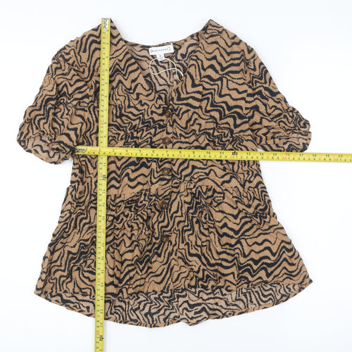 Warehouse Women’s Brown Animal Print Viscose Tunic Blouse Size 6