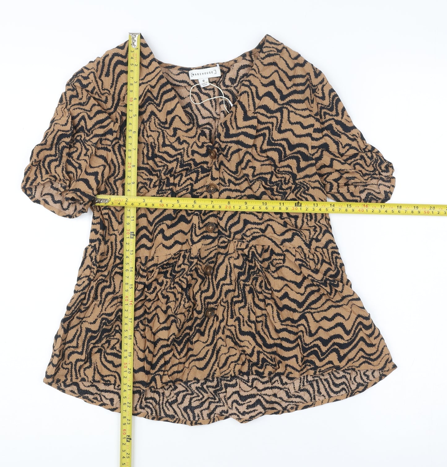Warehouse Women’s Brown Animal Print Viscose Tunic Blouse Size 6