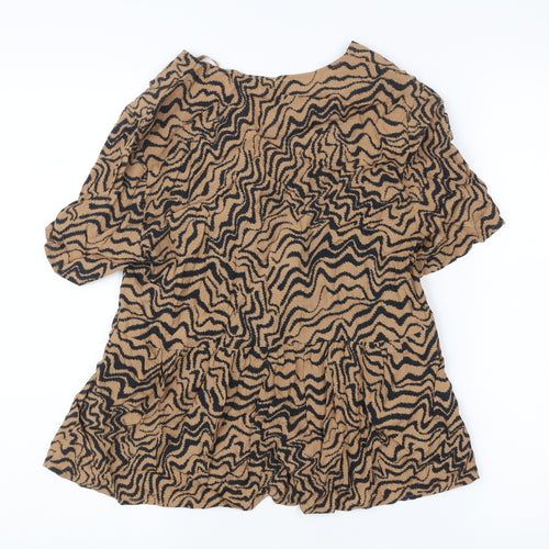 Warehouse Women’s Brown Animal Print Viscose Tunic Blouse Size 6