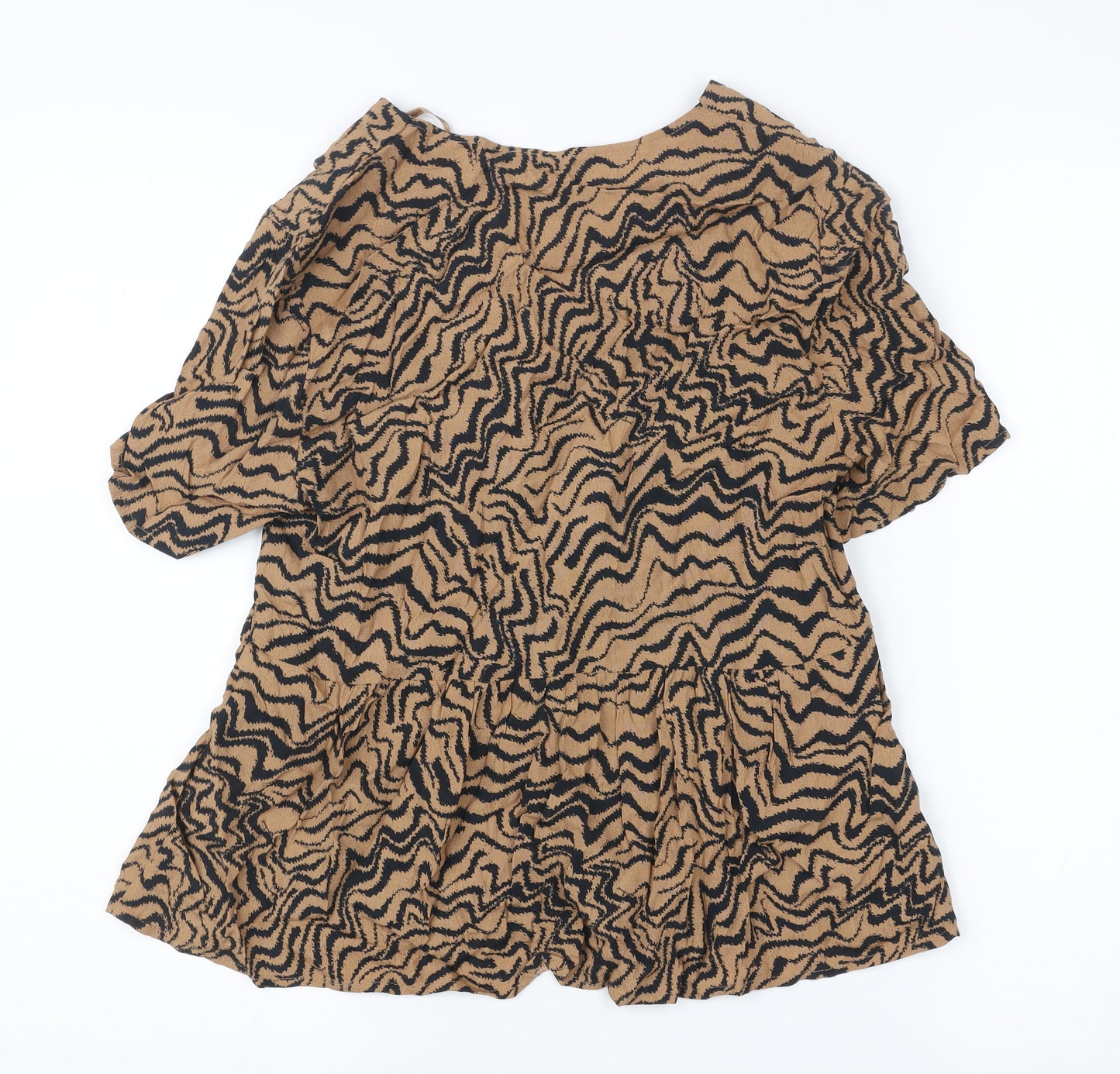Warehouse Women’s Brown Animal Print Viscose Tunic Blouse Size 6