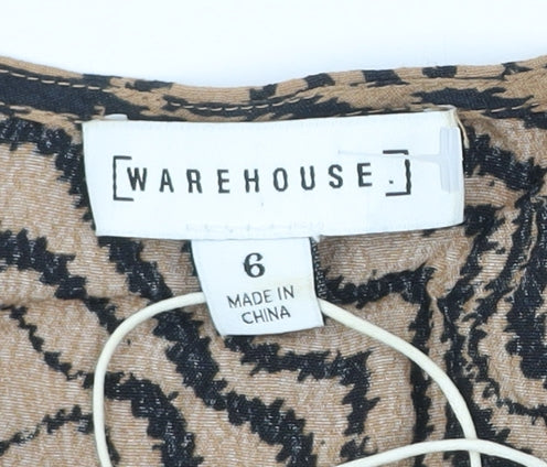 Warehouse Women’s Brown Animal Print Viscose Tunic Blouse Size 6