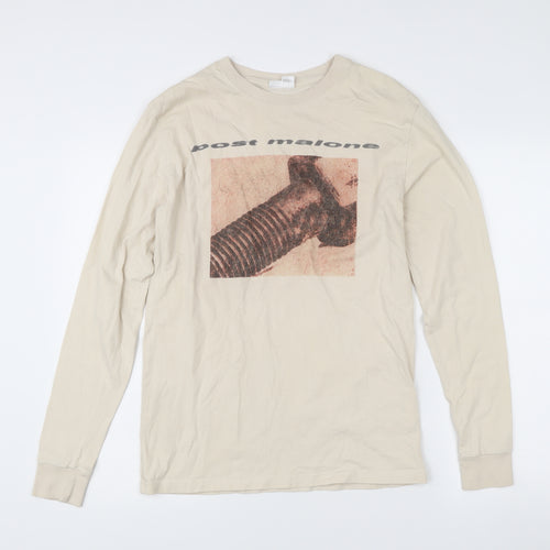 Posty Co Men’s Beige Long Sleeve Graphic Music T-Shirt Size S