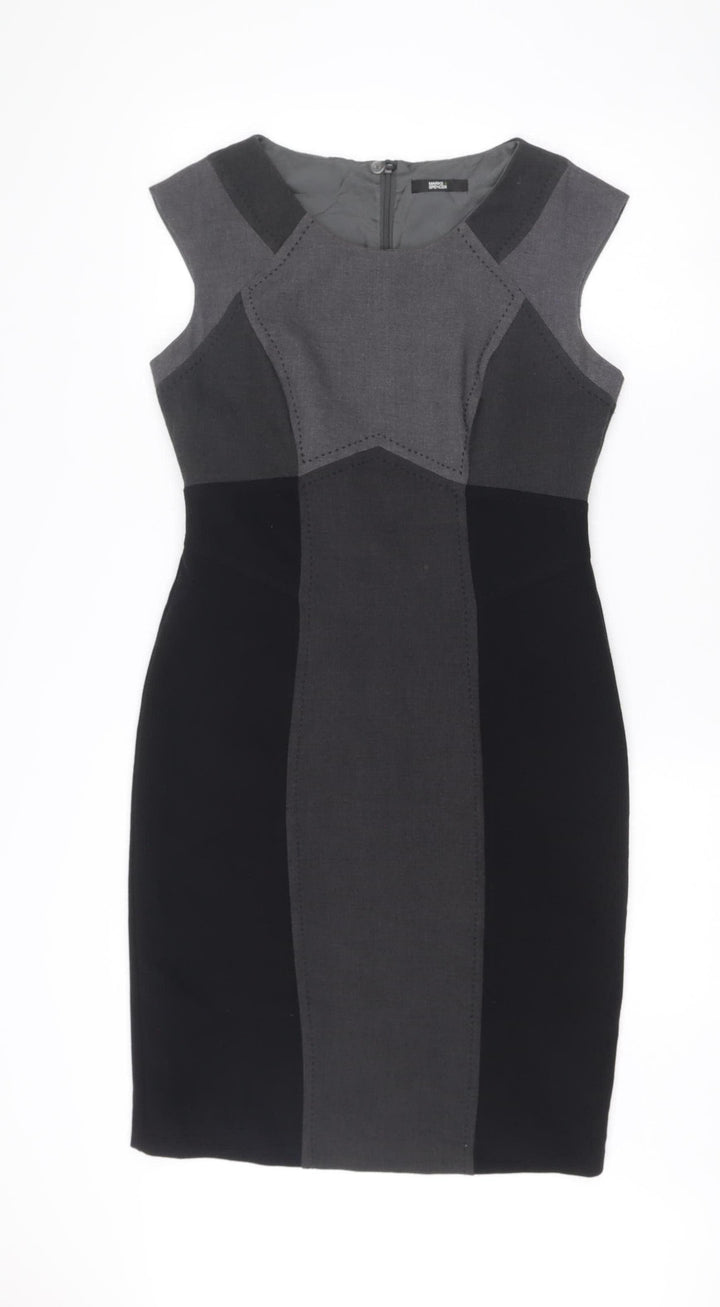 Marks and Spencer Womens Black Grey Bodycon Dress Size 12 Workwear