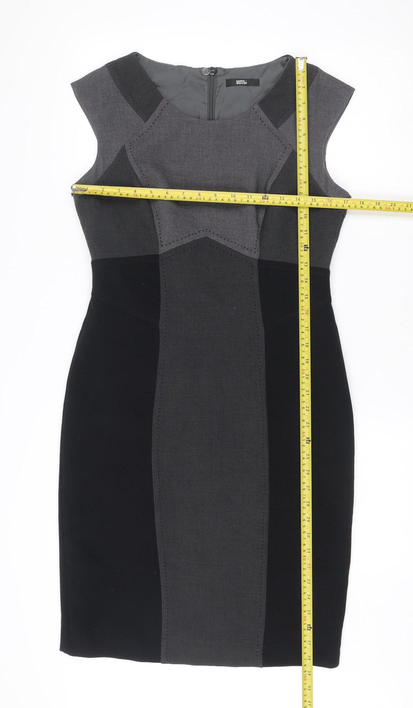 Marks and Spencer Womens Black Grey Bodycon Dress Size 12 Workwear