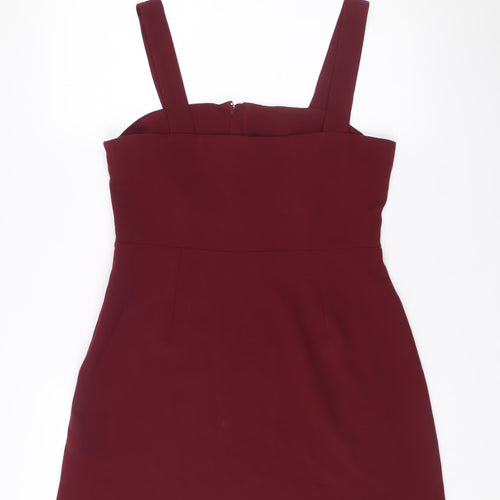 New Look Women’s Red Bodycon Mini Dress Size 12 Zip Detail