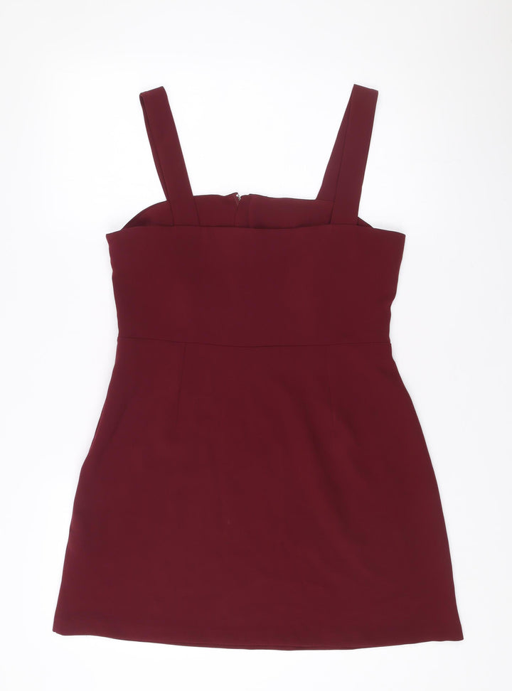 New Look Women’s Red Bodycon Mini Dress Size 12 Zip Detail