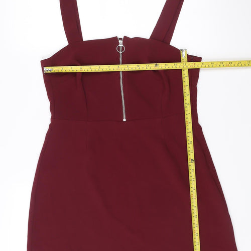 New Look Women’s Red Bodycon Mini Dress Size 12 Zip Detail