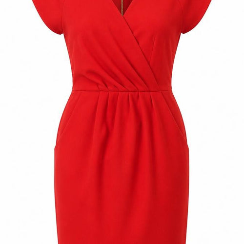 Closet London Women Red Bodycon Dress Size 8 V-Neck Ruched Zip