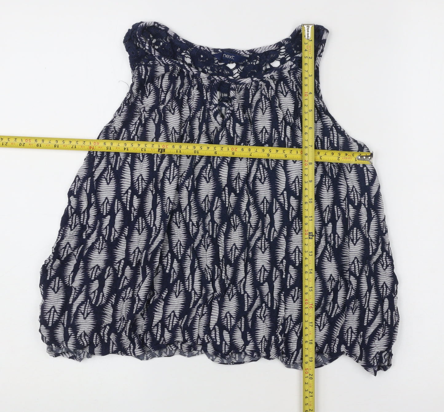 Next Womens Blue Floral Lace Sleeveless Tunic Blouse Size 12