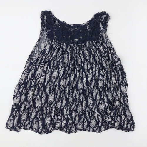 Next Womens Blue Floral Lace Sleeveless Tunic Blouse Size 12