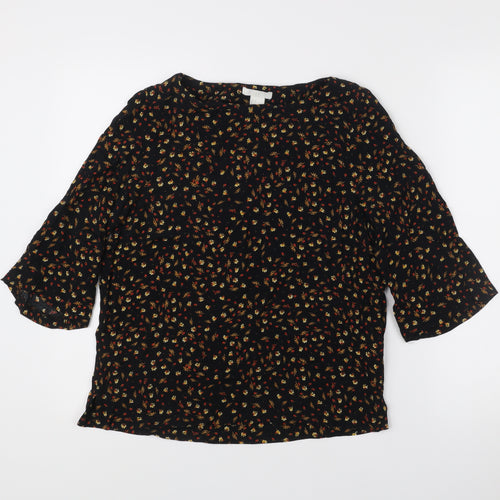H&M Womens Black Floral Tunic Blouse Size 4 Regular Viscose