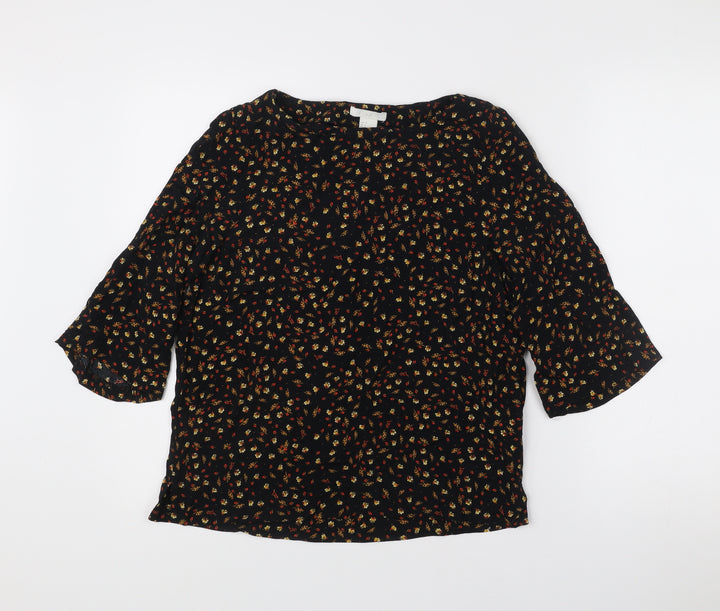 H&M Womens Black Floral Tunic Blouse Size 4 Regular Viscose