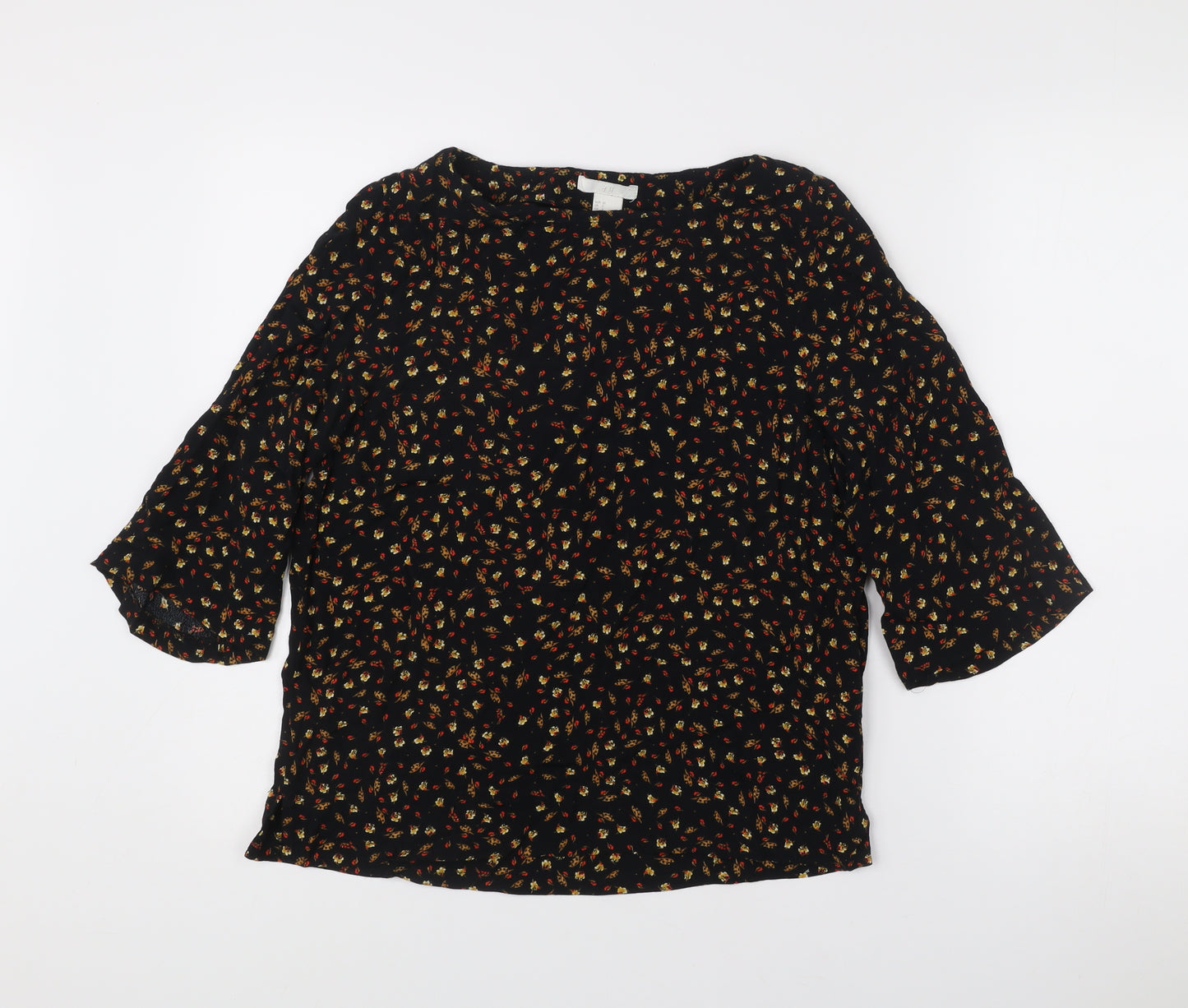 H&M Womens Black Floral Tunic Blouse Size 4 Regular Viscose