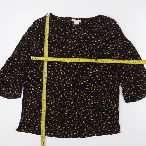 H&M Womens Black Floral Tunic Blouse Size 4 Regular Viscose