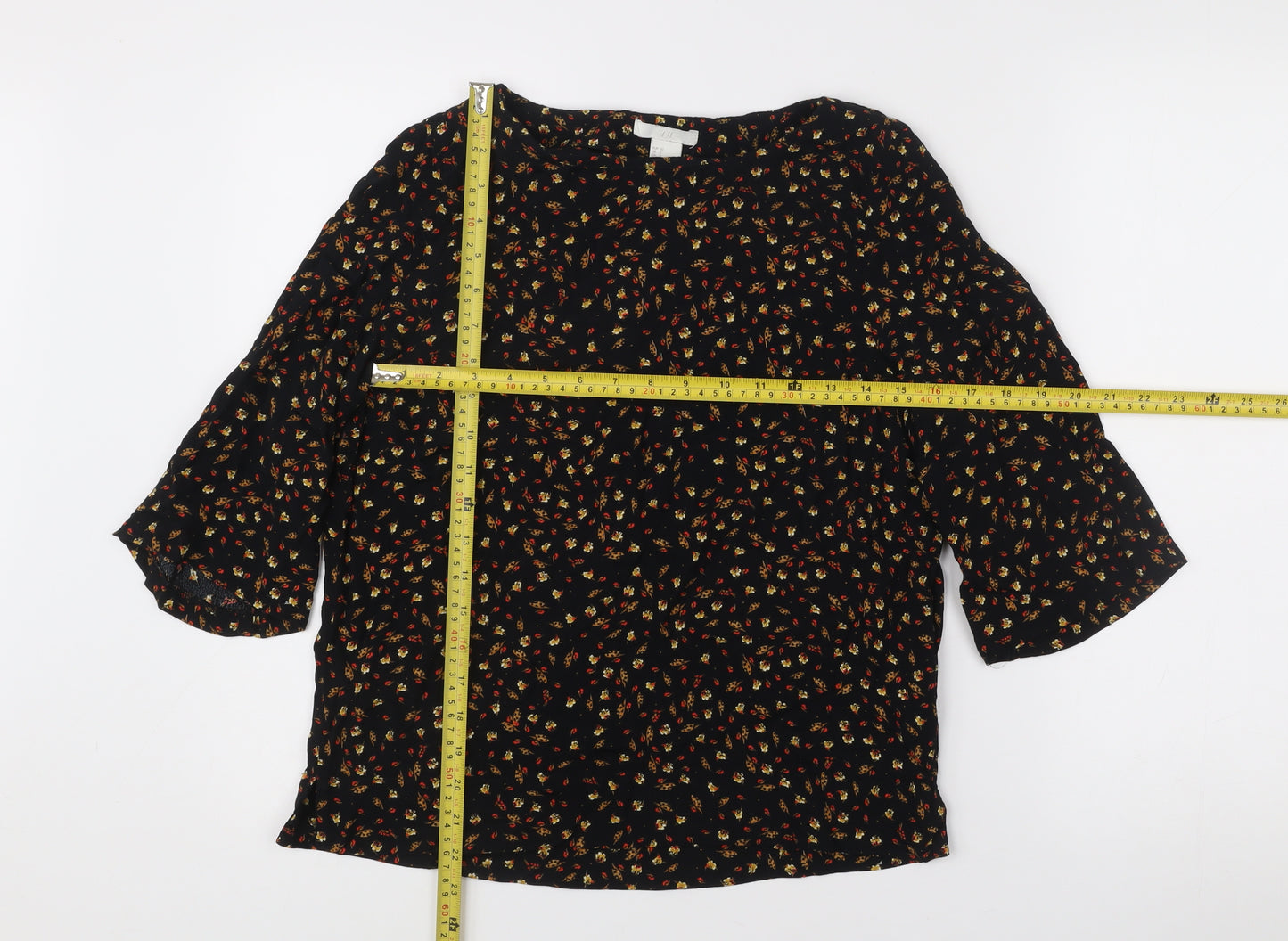 H&M Womens Black Floral Tunic Blouse Size 4 Regular Viscose