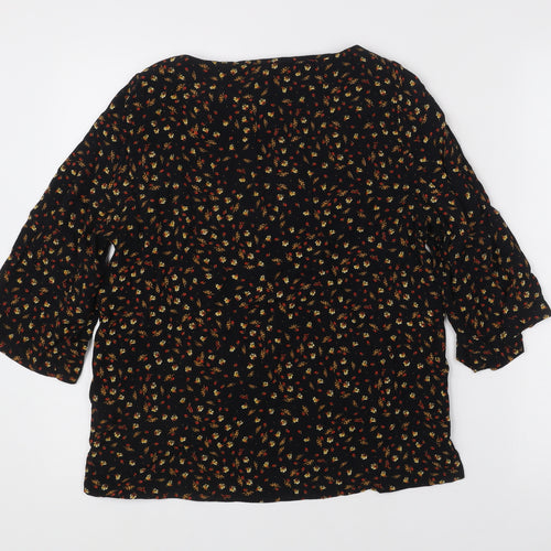 H&M Womens Black Floral Tunic Blouse Size 4 Regular Viscose