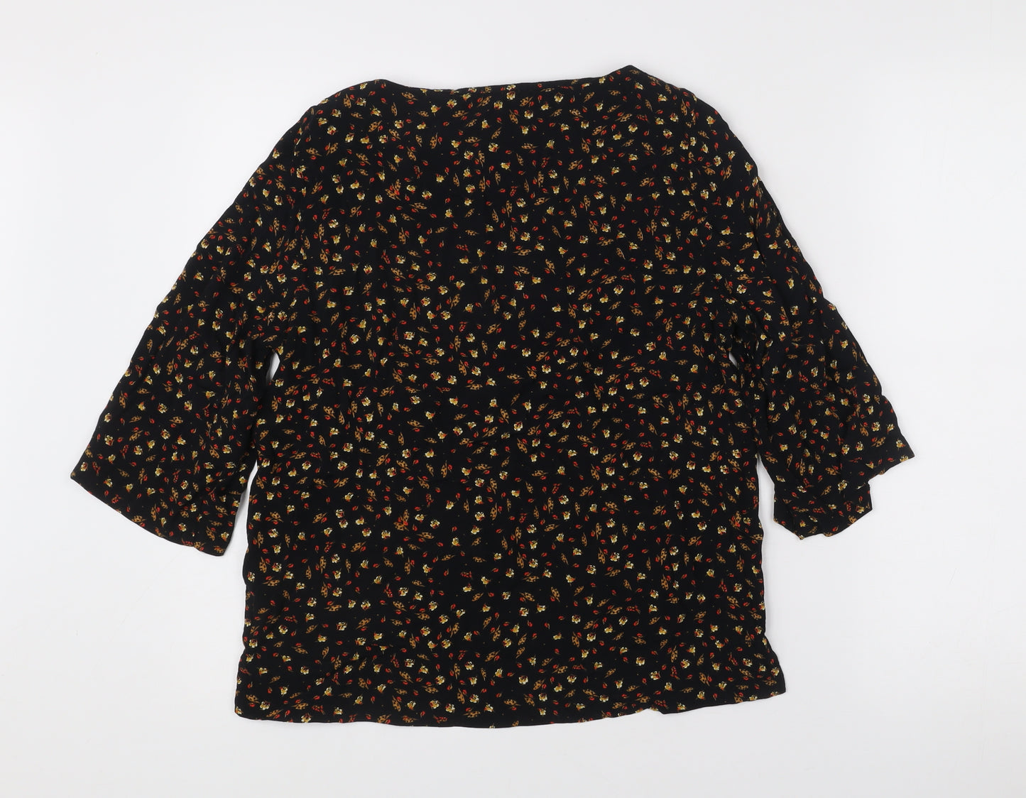 H&M Womens Black Floral Tunic Blouse Size 4 Regular Viscose